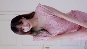 4K 고화질 세로룩북 눈 앞에서 옷 갈아입는 노브라 후방주의 핑크 원피스 룩북ㅣno bra LOOKBOOK