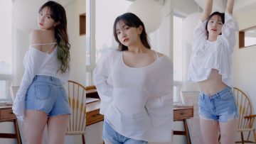 (4K 세로룩북) 남심저격 화이트 데님 숏팬츠 룩북 직캠 힘숨찐 챌린지 denim underwear Lookbook 꽃송룩북