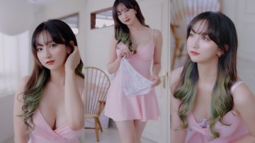 (4K 고화질/세로룩북) 눈 앞에서 갈아입는 분홍원피스 후방주의 일본 룩북ㅣno bra LOOKBOOK 꽃송룩북